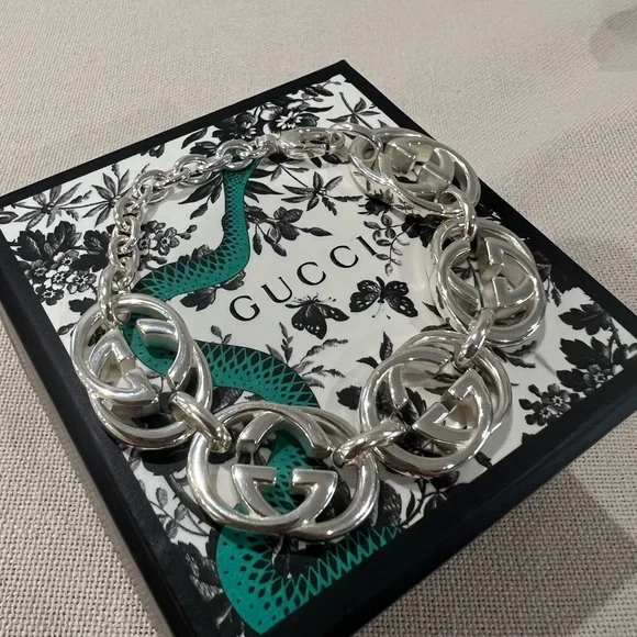 NIB GUCCI 925 Sterling Silver Interlocking GG Britt Bracelet - Picture 5 of 11